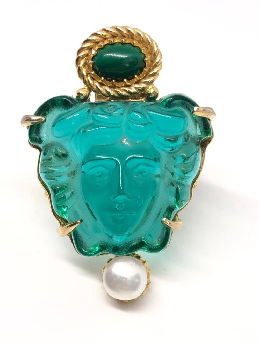 TAGLIAMONTE Silver 18k Gold Plated Venetian Malachite Medusa Glass Pearl  Ring